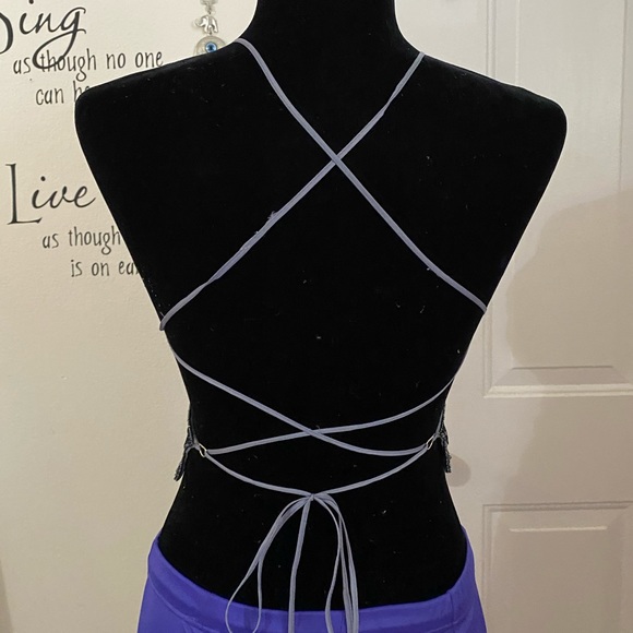 Butterfly Sequin backless silver halter crop top - Picture 3 of 11